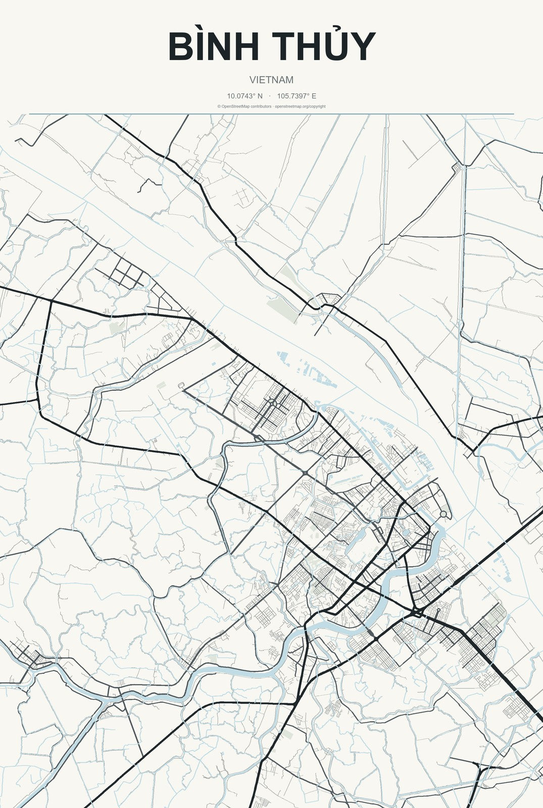 Bình Thủy, Vietnam City Map Aluminum Sign in Headline Atlas style