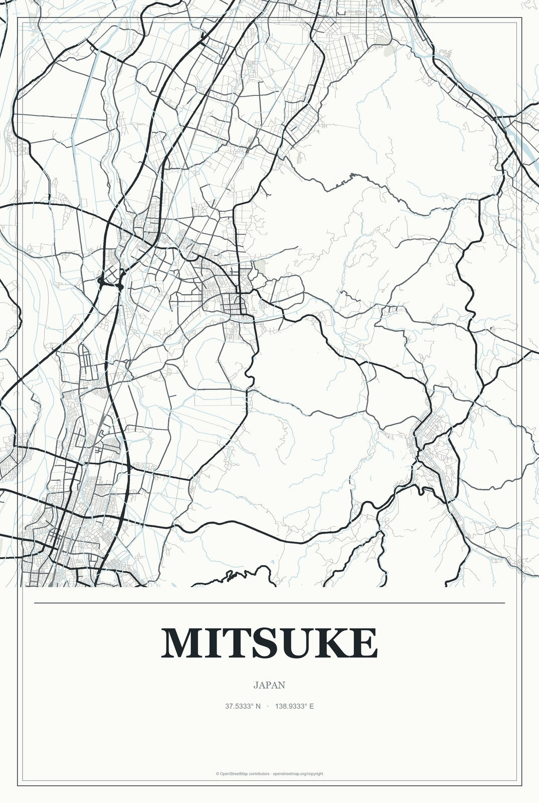 Mitsuke, Japan City Map Aluminum Sign in Gallery Air style