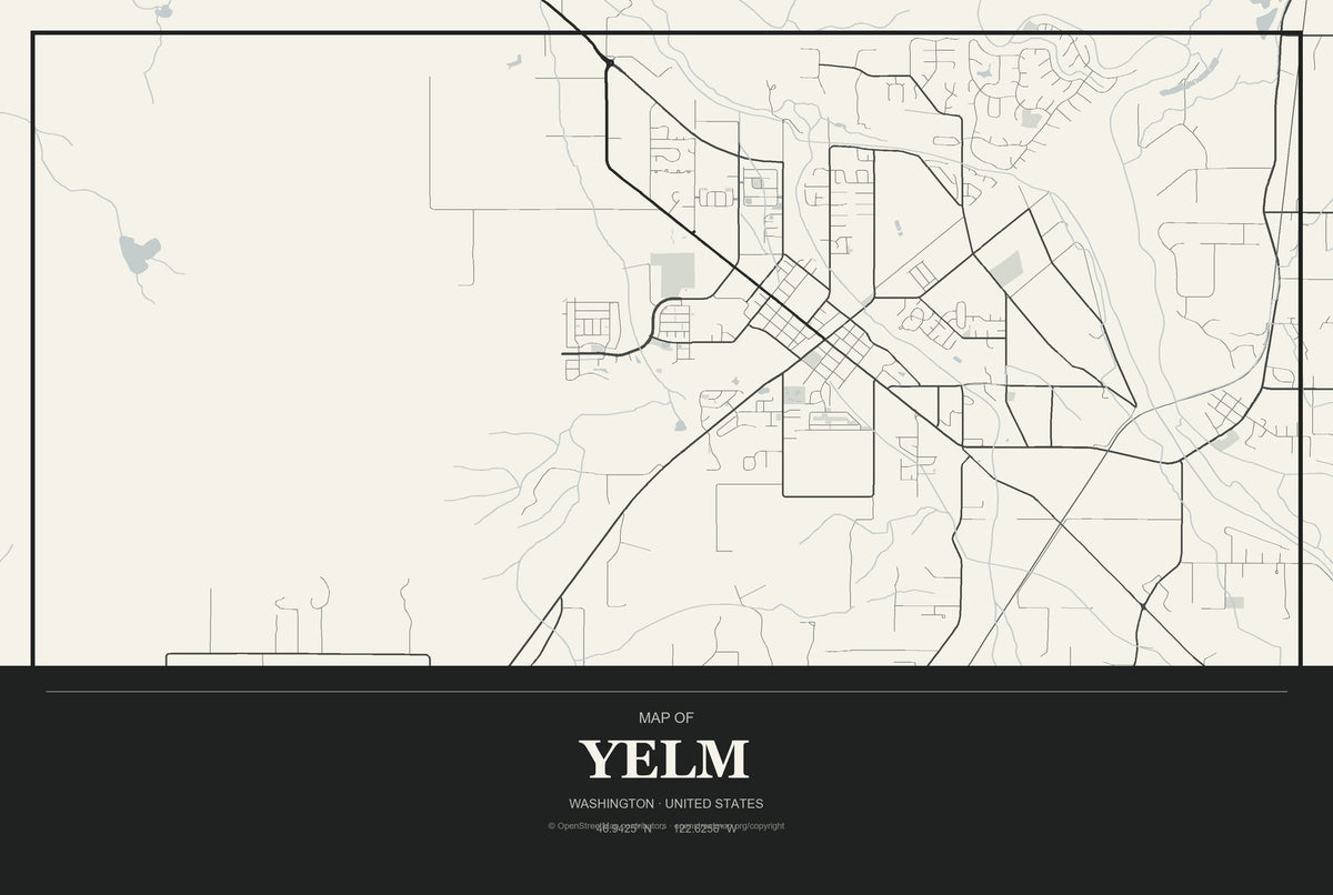Yelm, Washington City Map Aluminum Sign in Museum Plaque style