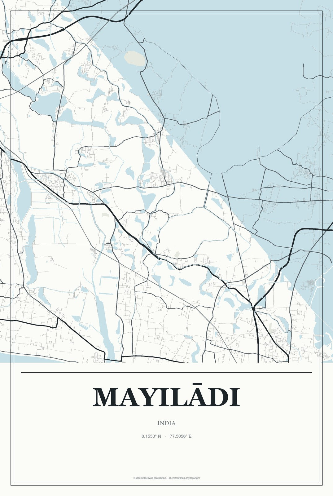 Mayilādi, India City Map Aluminum Sign in Gallery Air style