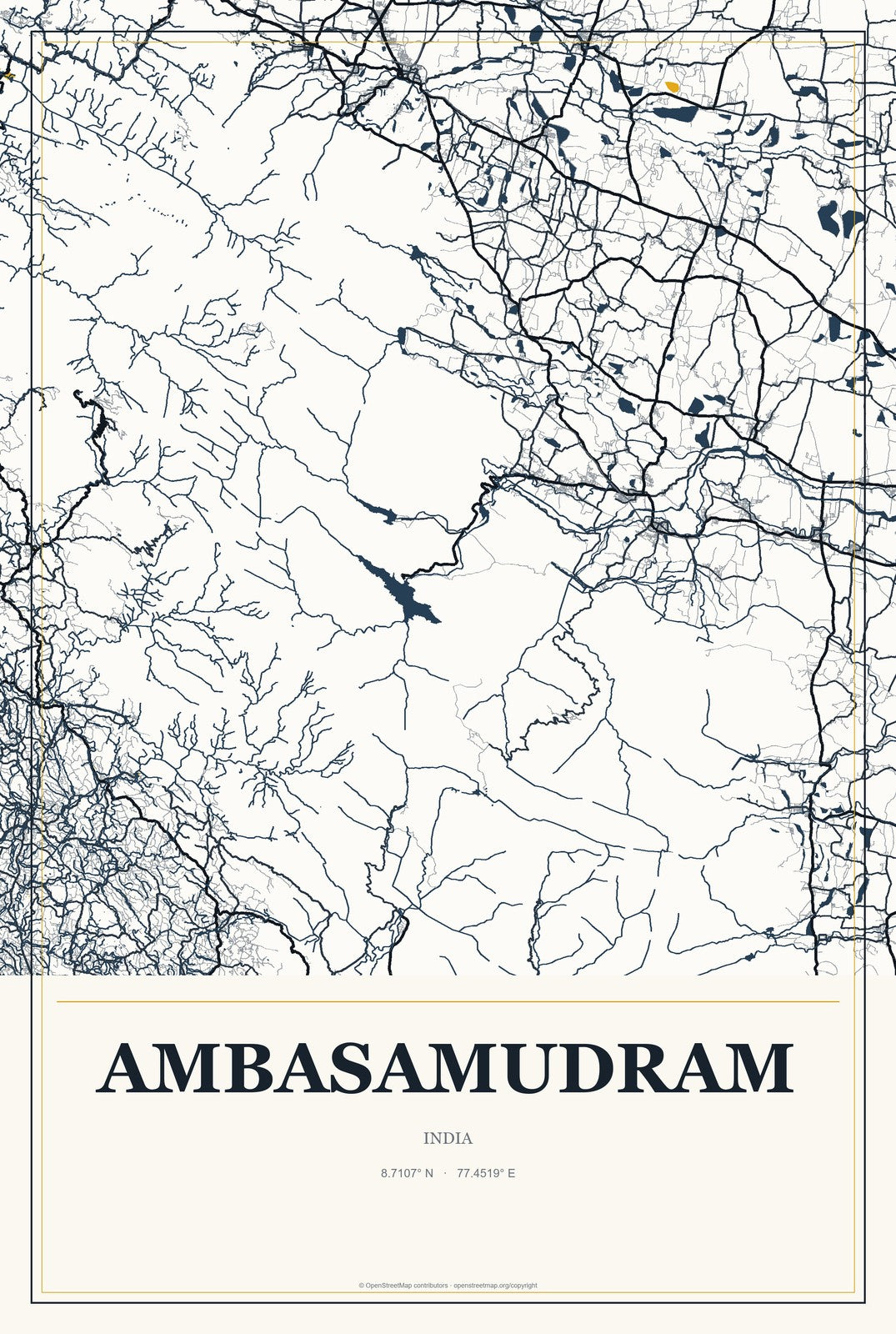Ambasamudram, India City Map Aluminum Sign in Citrine Modern style