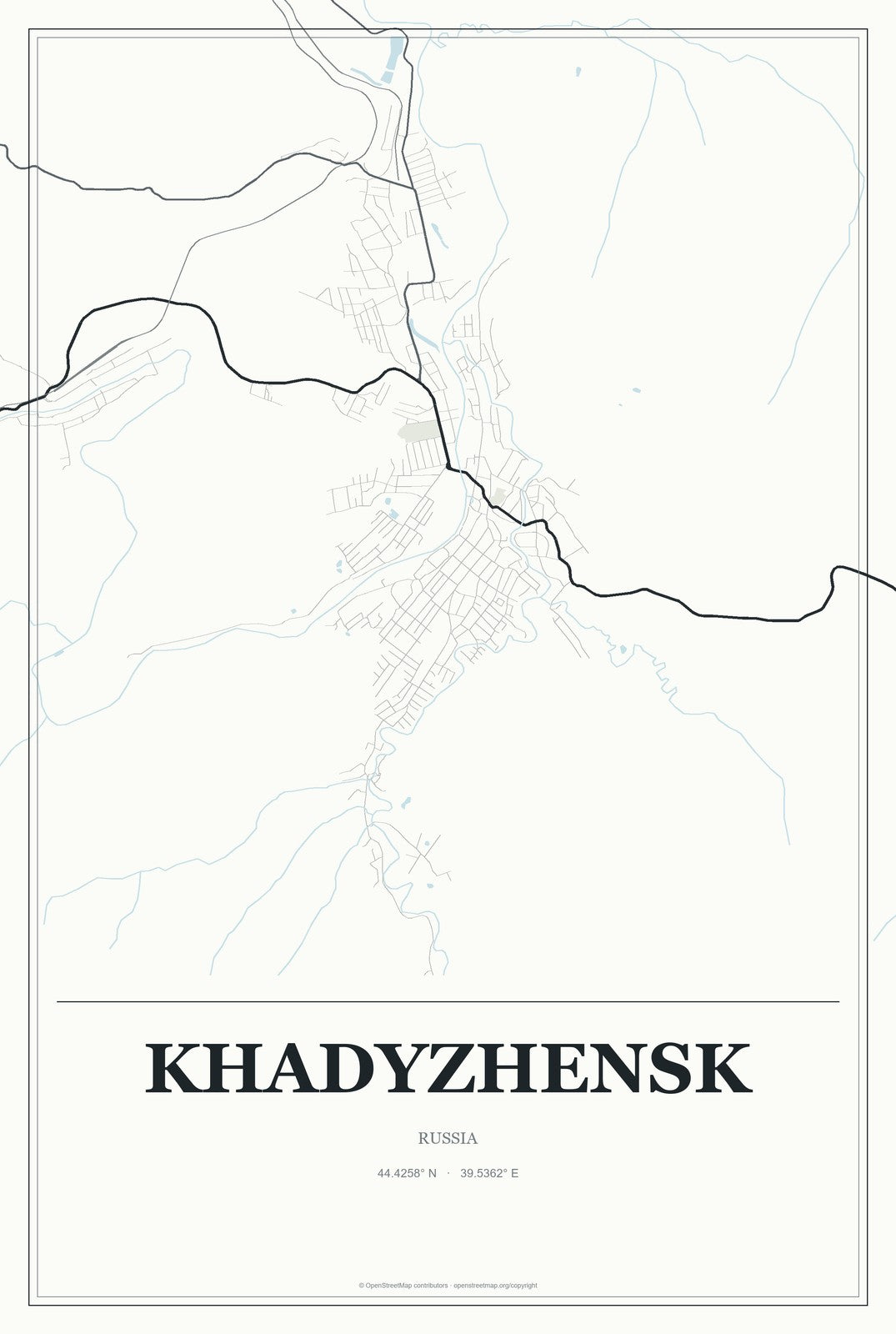 Khadyzhensk, Russia City Map Aluminum Sign in Gallery Air style
