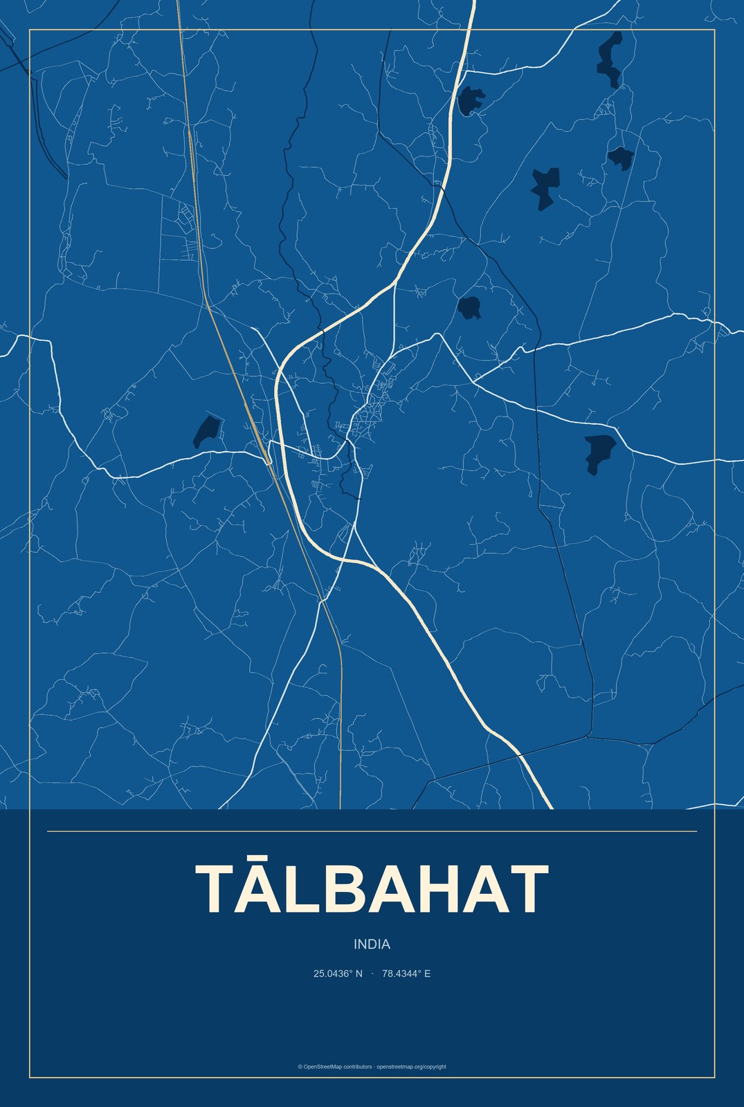 Tālbahat, India City Map Aluminum Sign in Harbor Cobalt style
