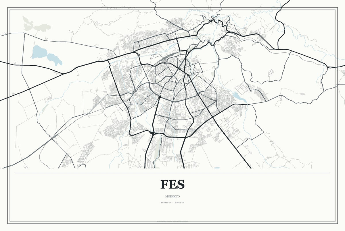 Fes, Morocco City Map Aluminum Sign in Gallery Air style