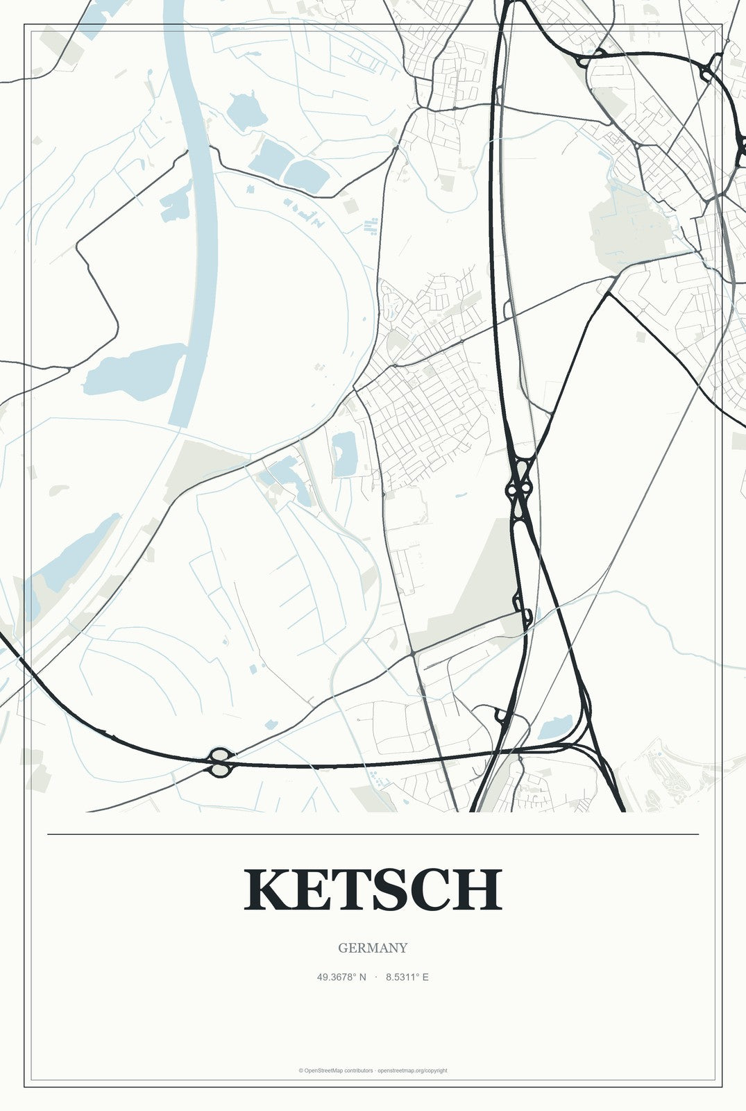Ketsch, Germany City Map Aluminum Sign in Gallery Air style