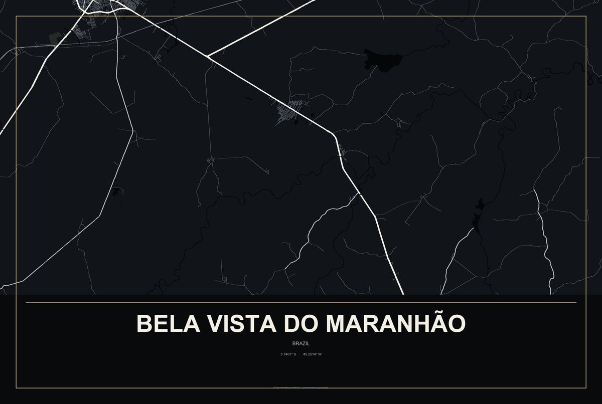 Bela Vista do Maranhão, Brazil City Map Aluminum Sign in Metropolitan Noir style