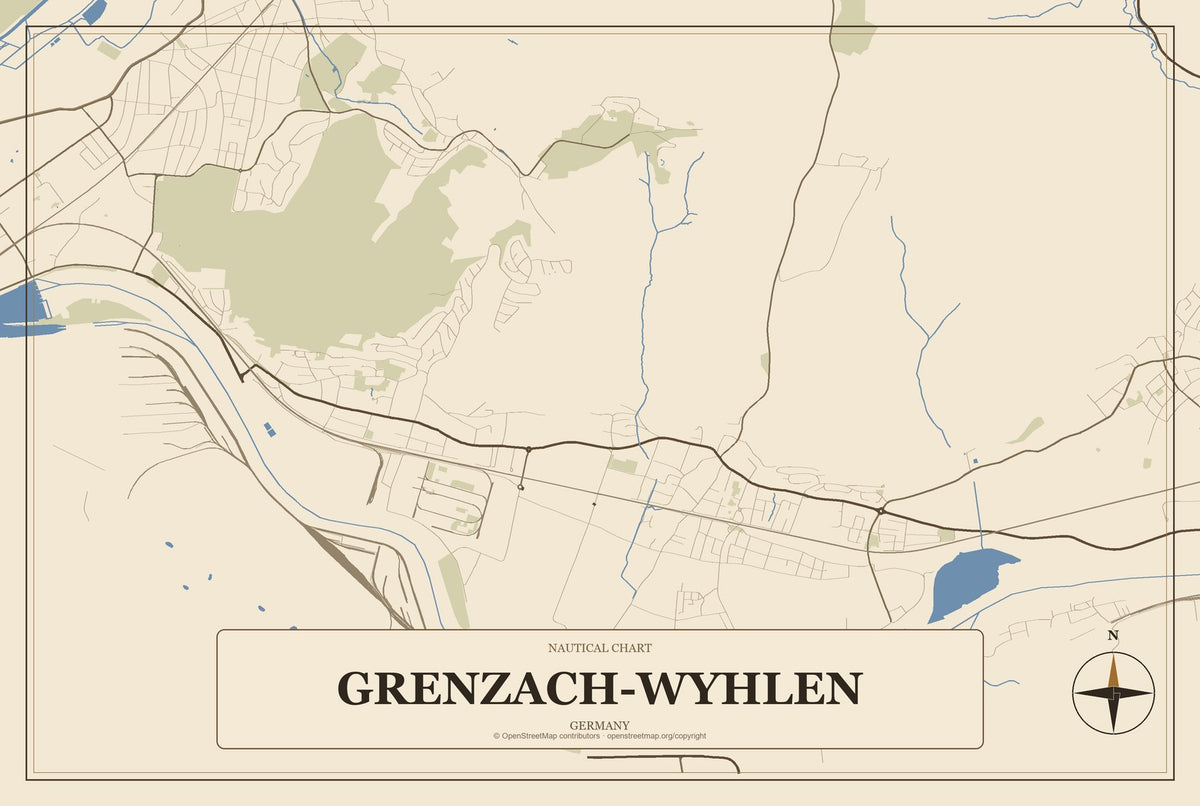 Grenzach-Wyhlen, Germany City Map Aluminum Sign in Heritage Nautical style