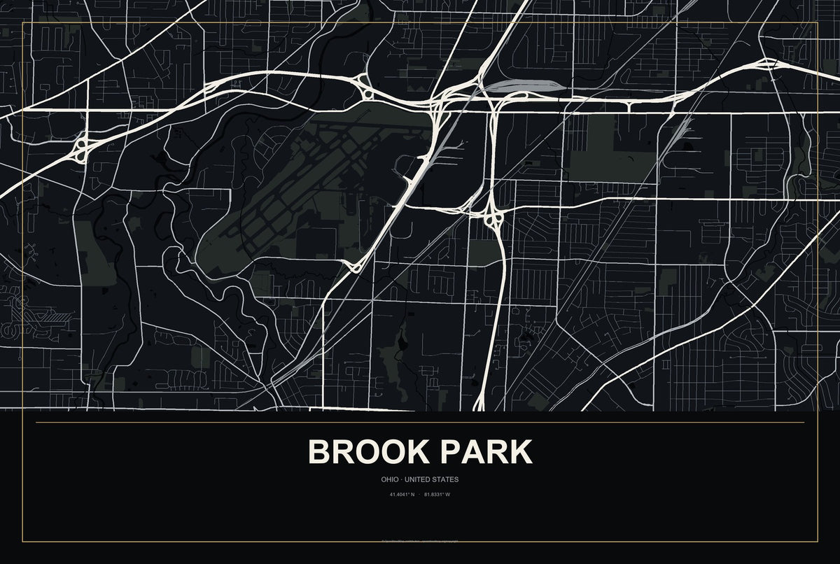 Brook Park, Ohio City Map Aluminum Sign in Metropolitan Noir style