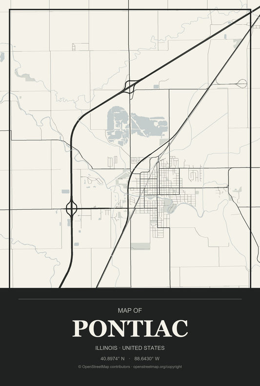 Pontiac, Illinois City Map Aluminum Sign in Museum Plaque style