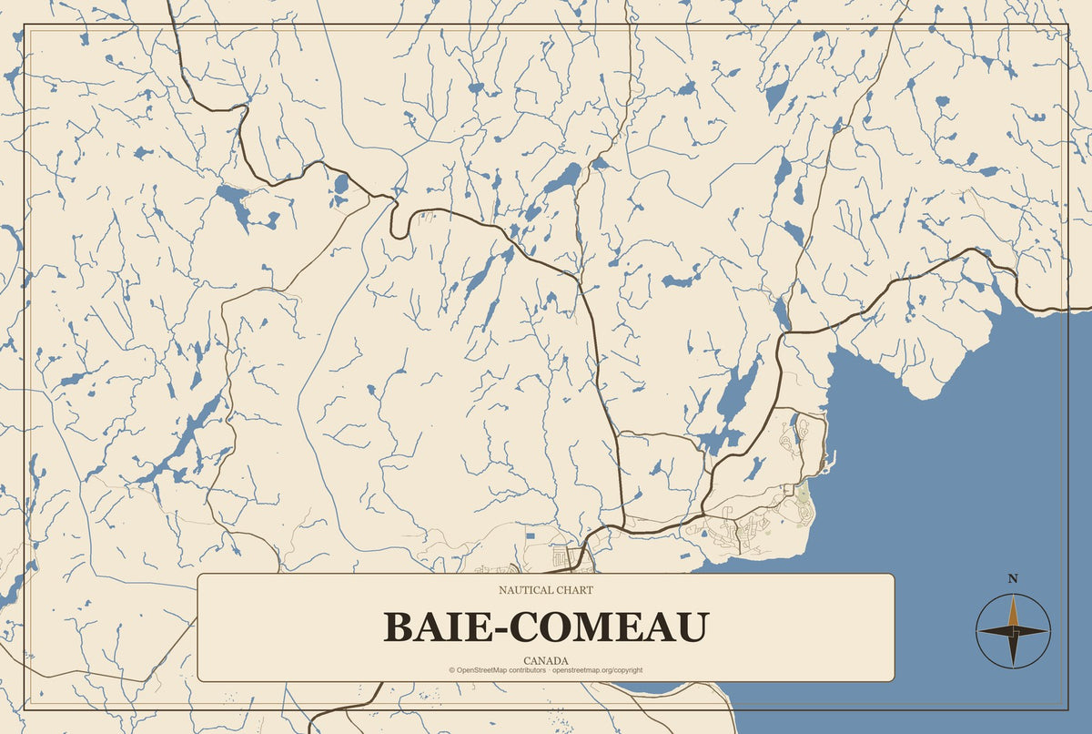 Baie-Comeau, Canada City Map Aluminum Sign in Heritage Nautical style