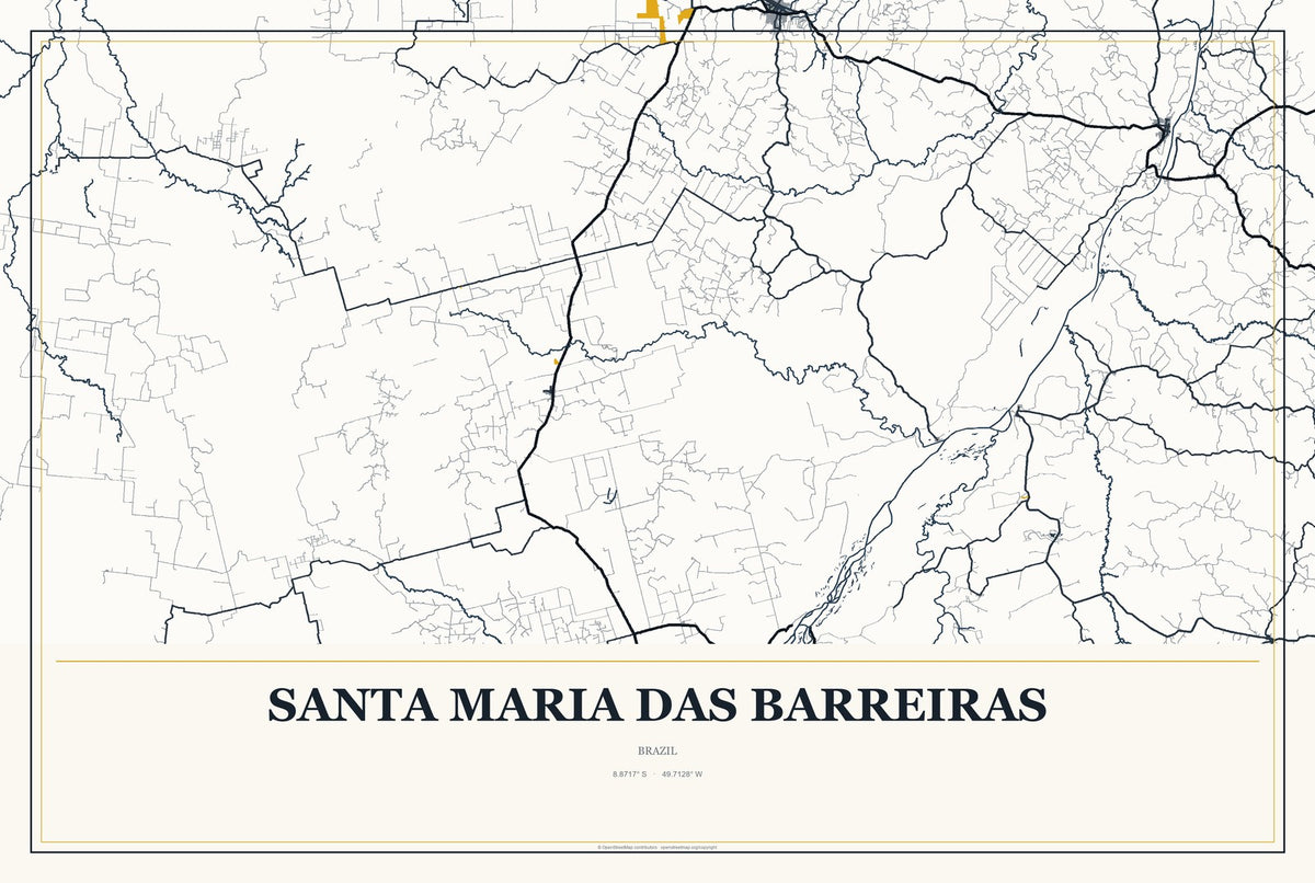 Santa Maria das Barreiras, Brazil City Map Aluminum Sign in Citrine Modern style