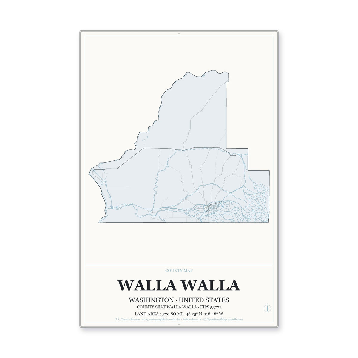 Walla Walla County, Washington Map Aluminum Sign in Gallery Air style