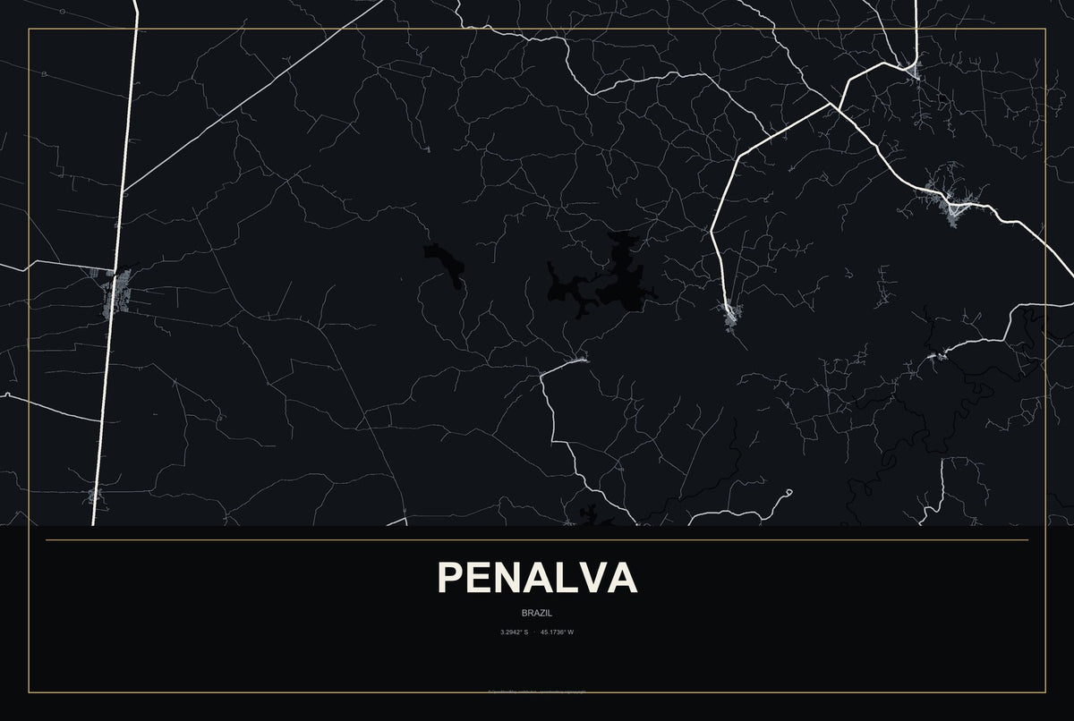 Penalva, Brazil City Map Aluminum Sign in Metropolitan Noir style