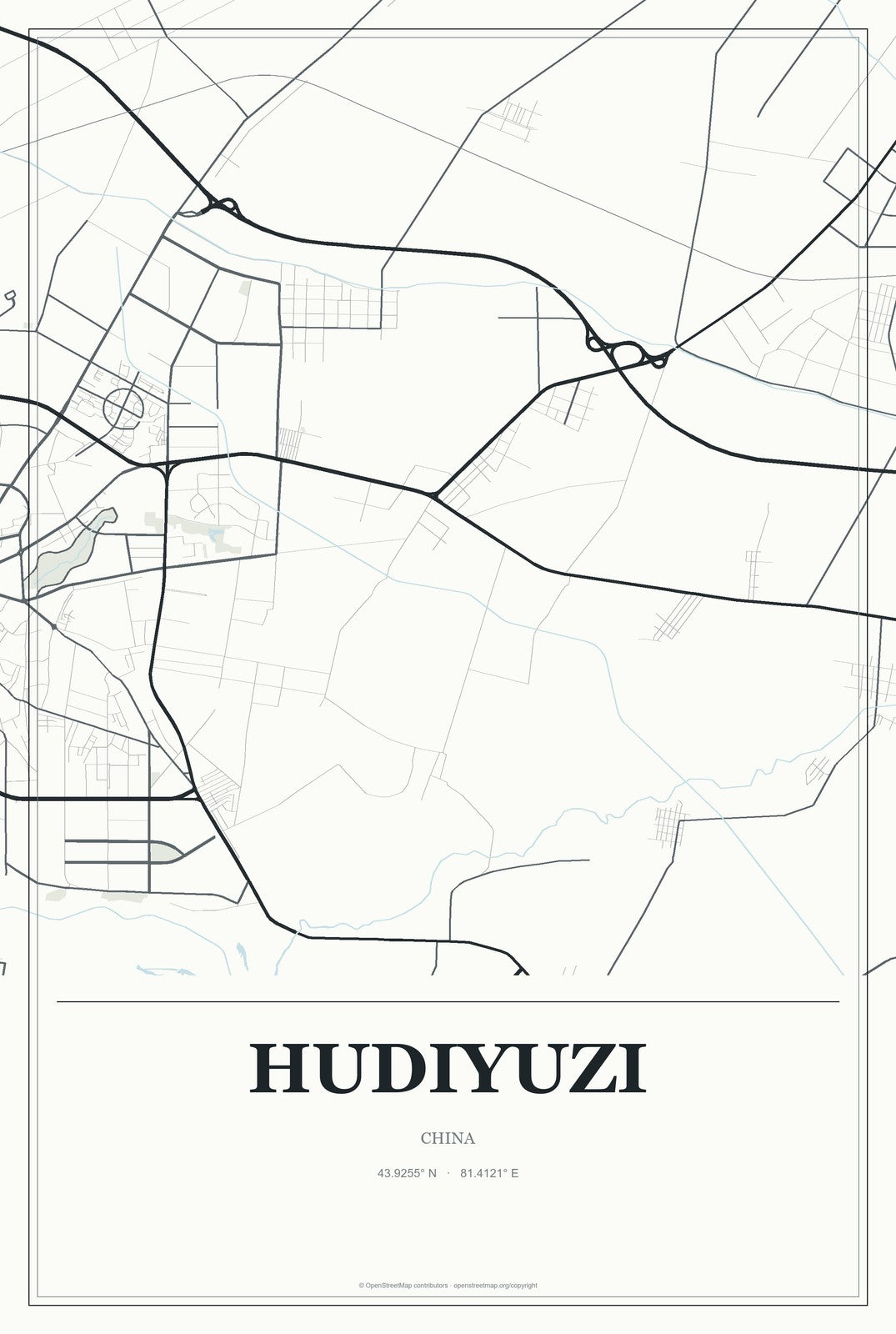 Hudiyuzi, China City Map Aluminum Sign in Gallery Air style