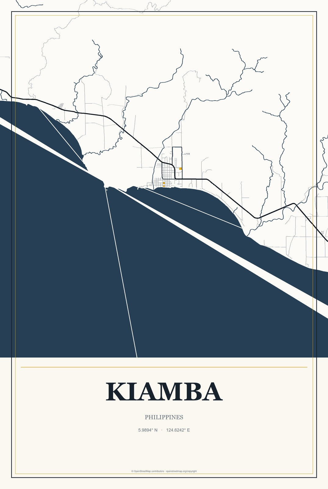 Kiamba, Philippines City Map Aluminum Sign in Citrine Modern style