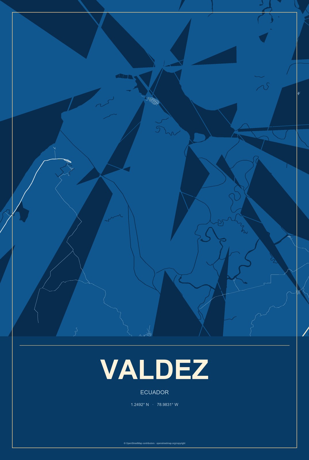 Valdez, Ecuador City Map Aluminum Sign in Harbor Cobalt style