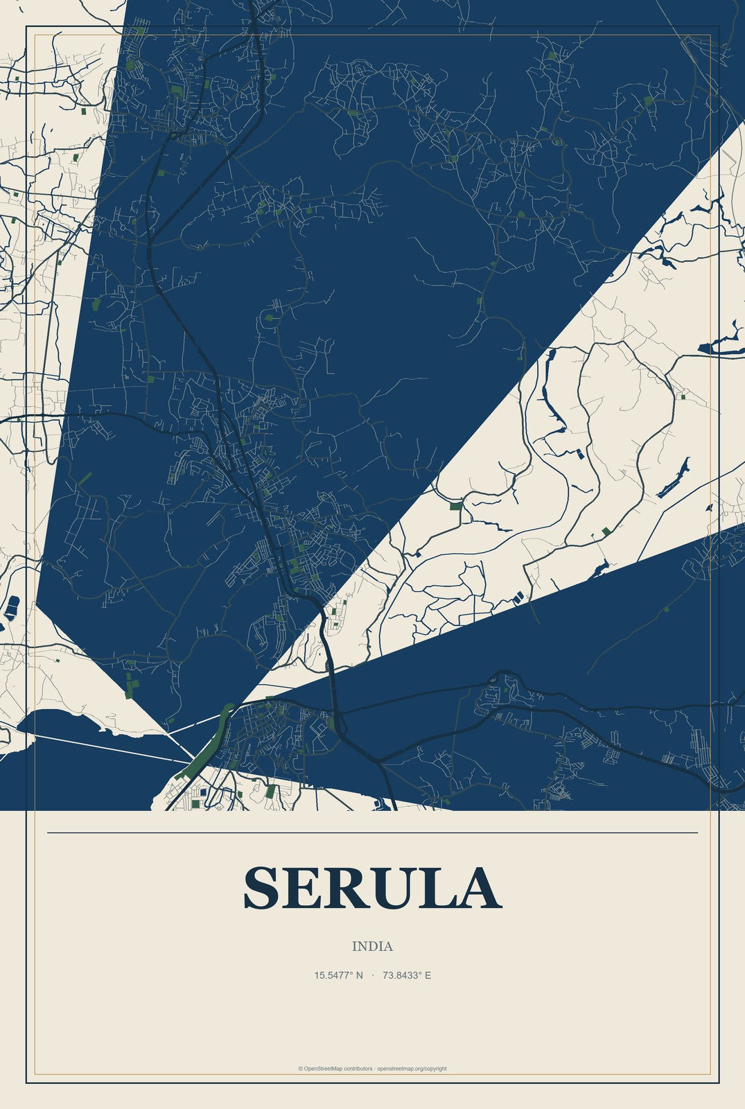 Serula, India City Map Aluminum Sign in Coastal Cutout style