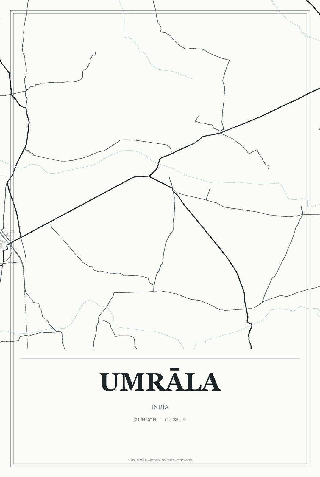 Umrāla, India City Map Aluminum Sign in Gallery Air style
