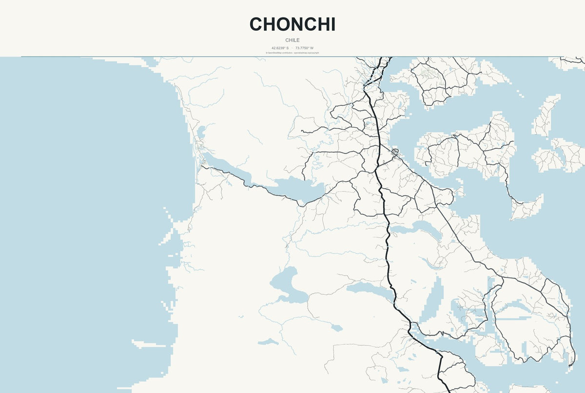 Chonchi, Chile City Map Aluminum Sign in Headline Atlas style