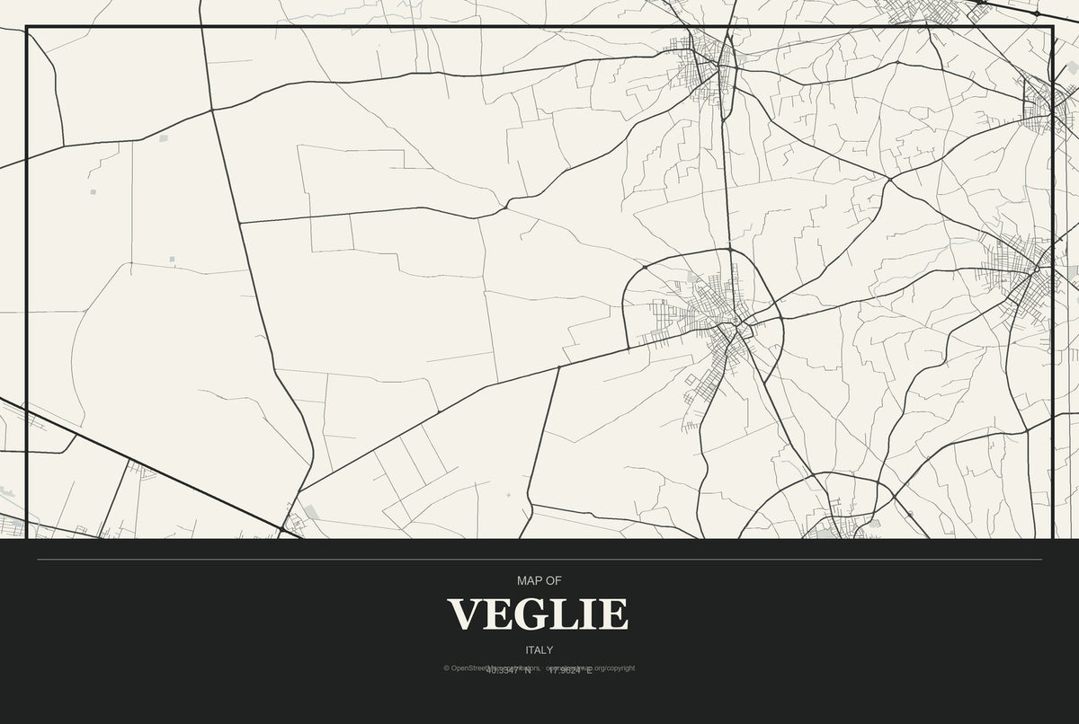 Veglie, Italy City Map Aluminum Sign in Museum Plaque style