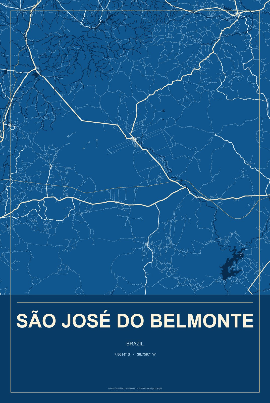 São José do Belmonte, Brazil City Map Aluminum Sign in Harbor Cobalt style