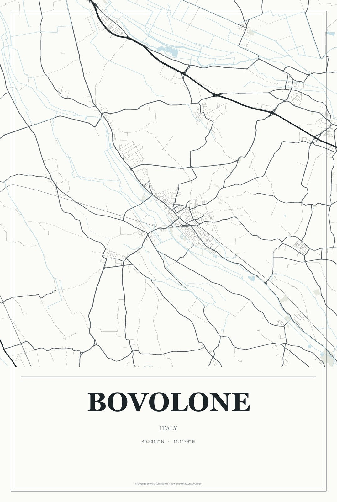 Bovolone, Italy City Map Aluminum Sign in Gallery Air style
