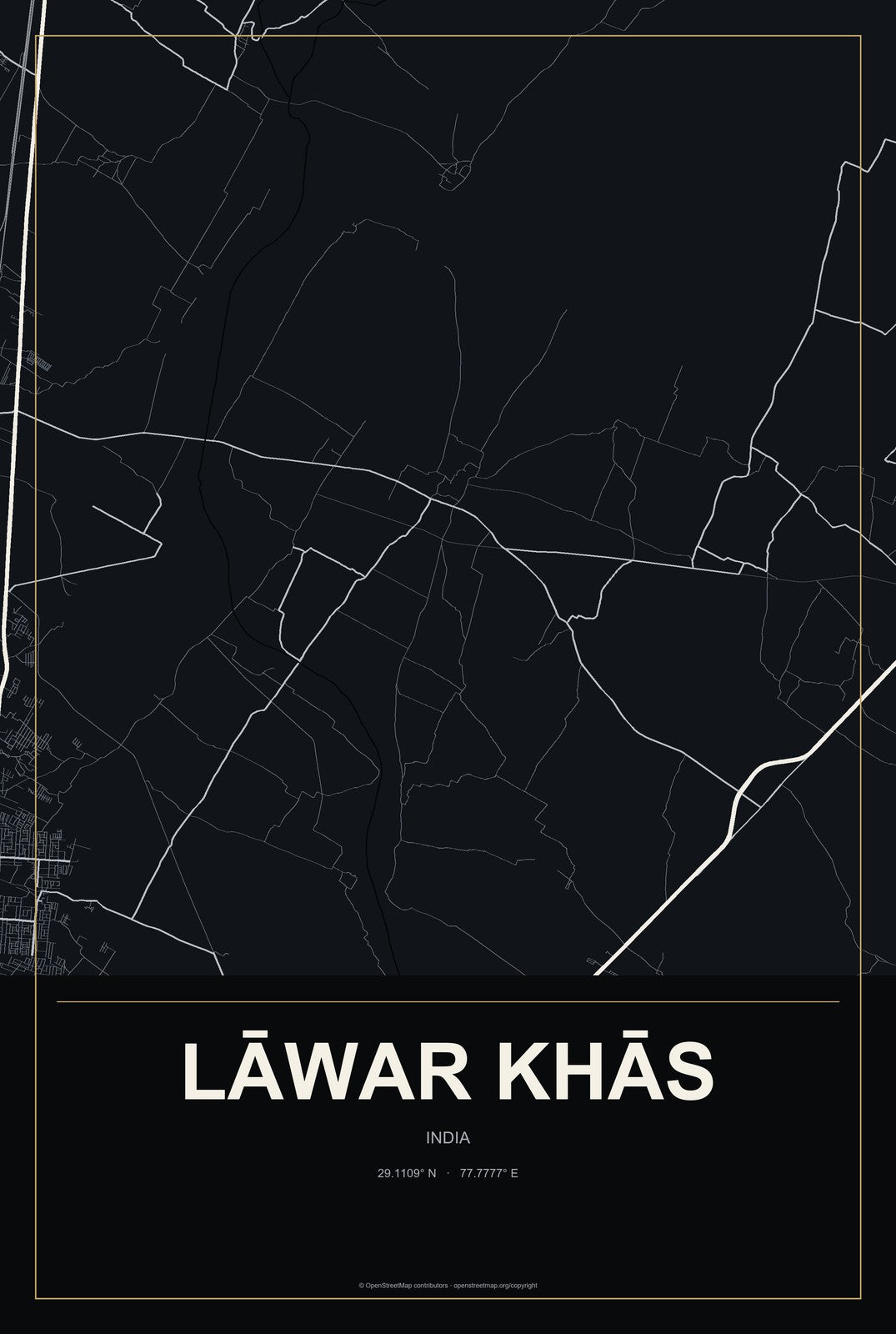 Lāwar Khās, India City Map Aluminum Sign in Metropolitan Noir style
