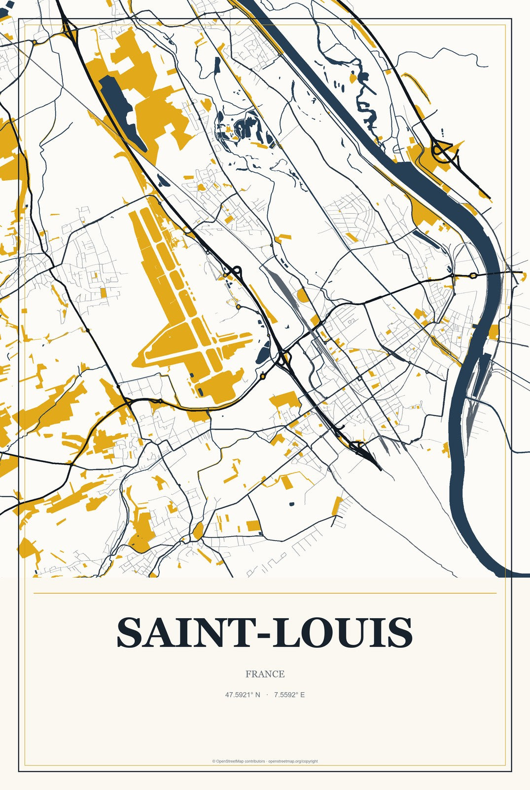 Saint-Louis, France City Map Aluminum Sign in Citrine Modern style