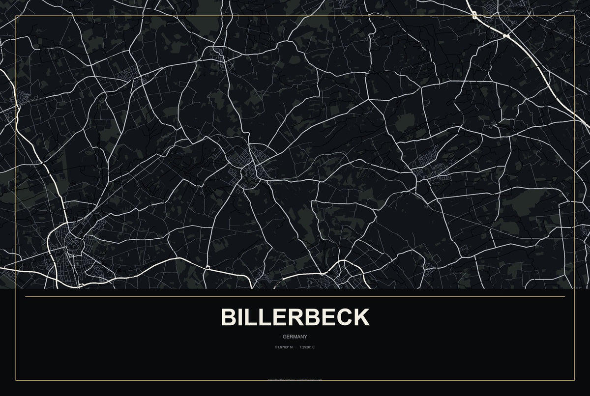 Billerbeck, Germany City Map Aluminum Sign in Metropolitan Noir style