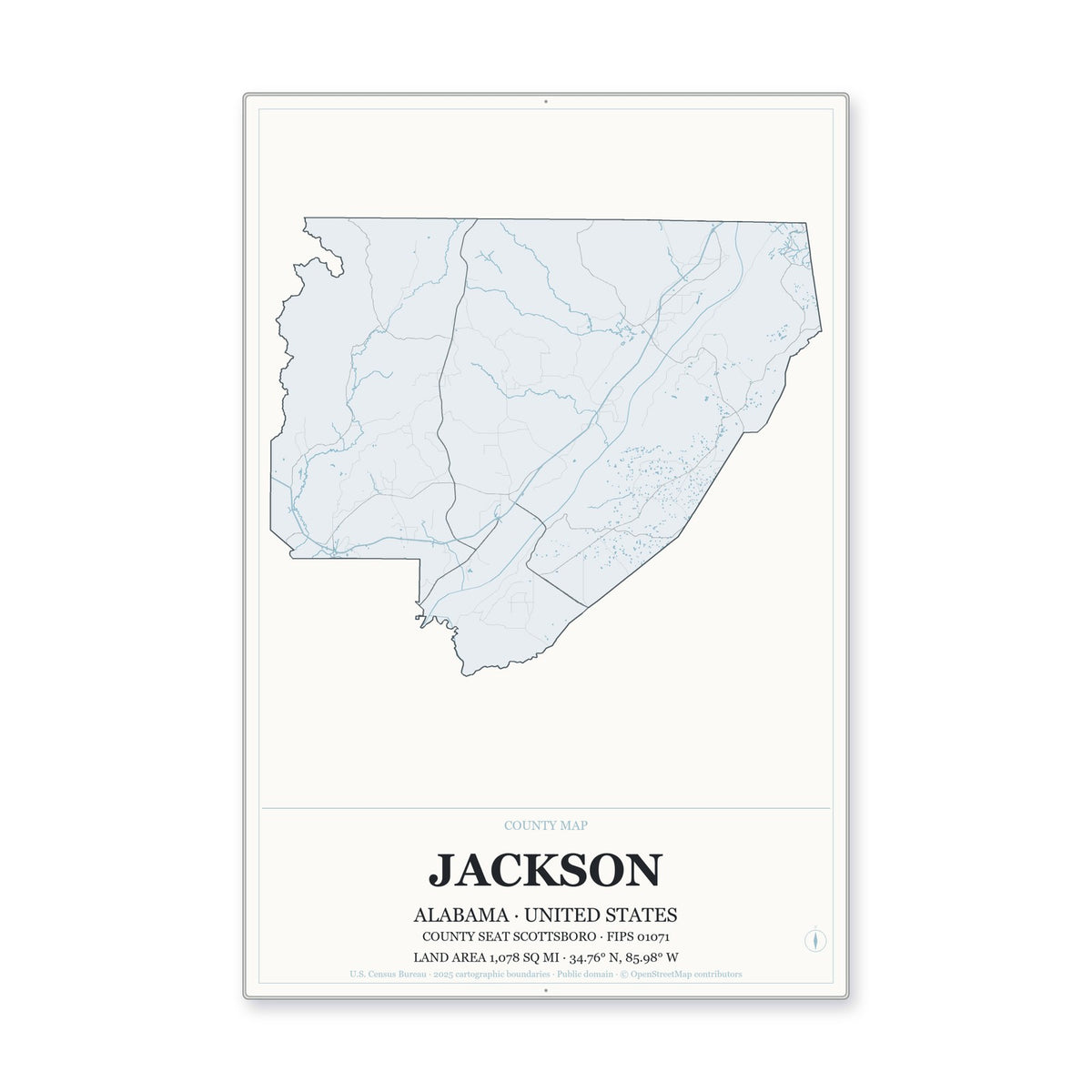 Jackson County, Alabama Map Aluminum Sign in Gallery Air style