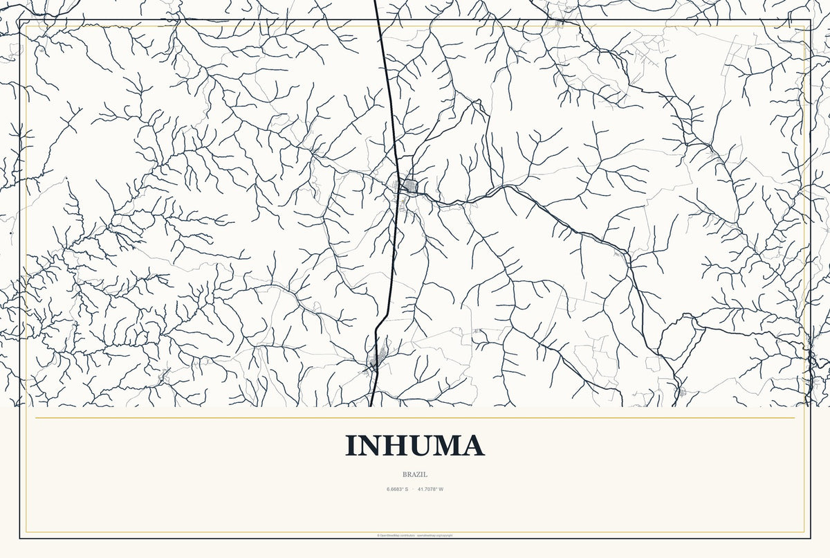 Inhuma, Brazil City Map Aluminum Sign in Citrine Modern style