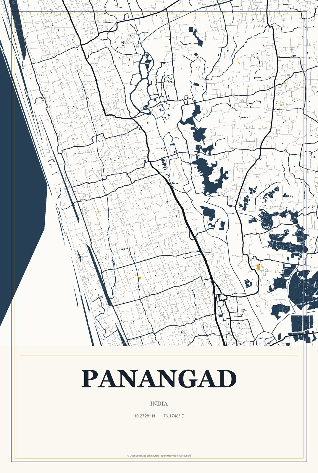 Panangad, India City Map Aluminum Sign in Citrine Modern style