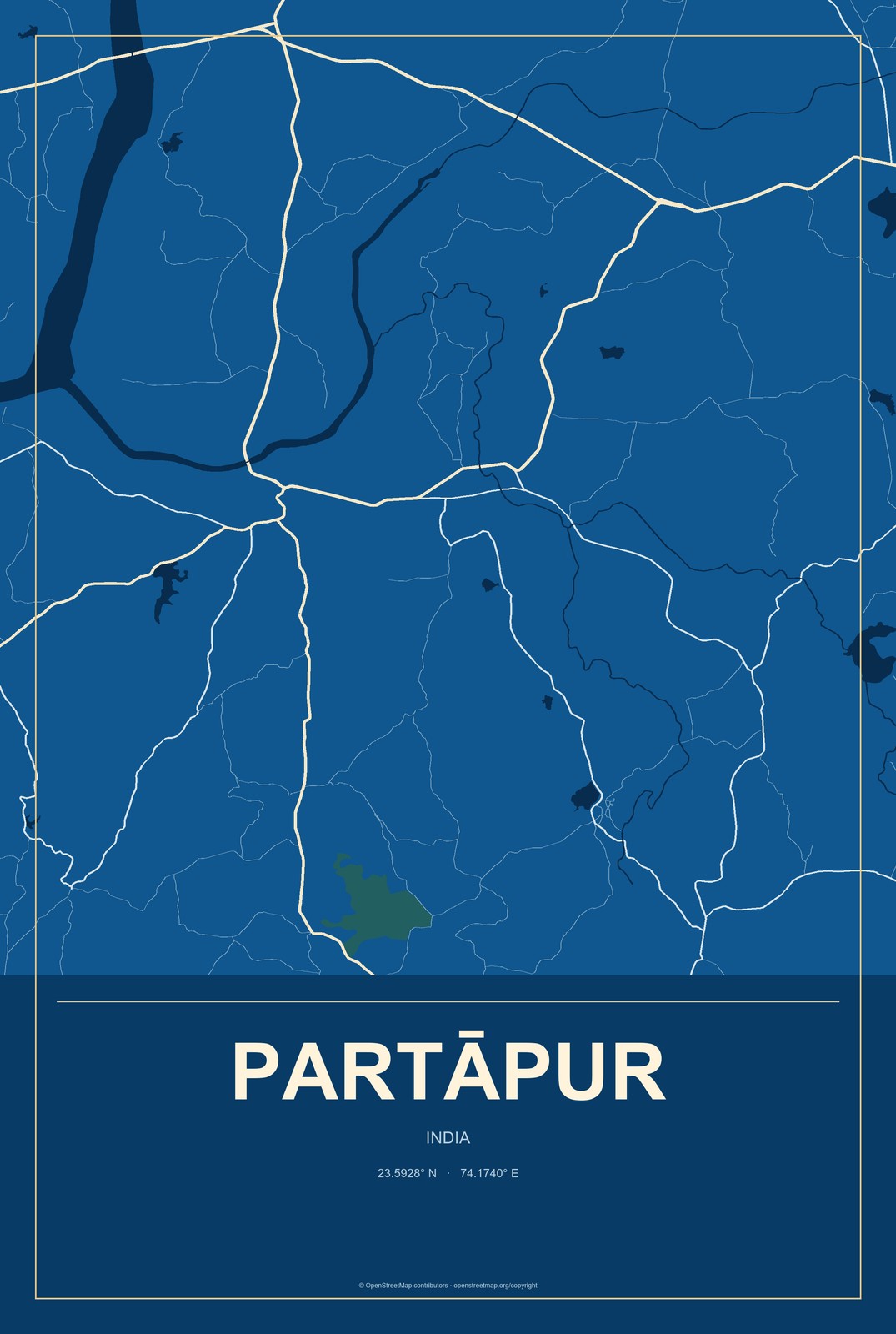 Partāpur, India City Map Aluminum Sign in Harbor Cobalt style