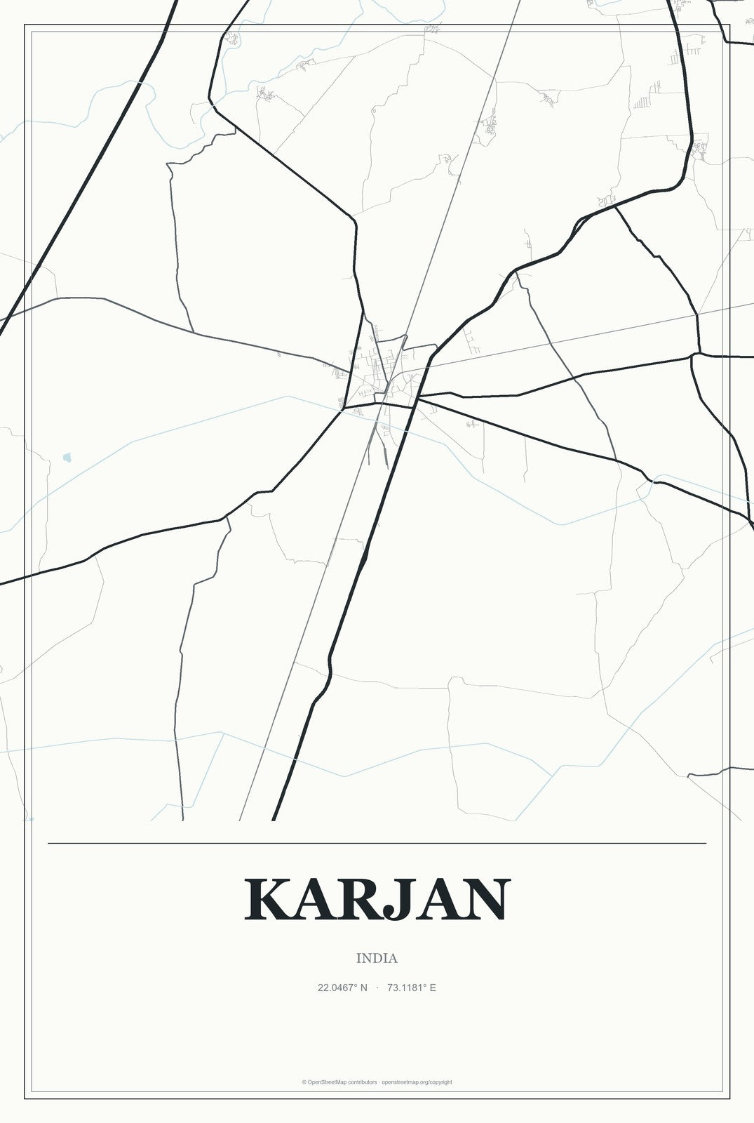 Karjan, India City Map Aluminum Sign in Gallery Air style