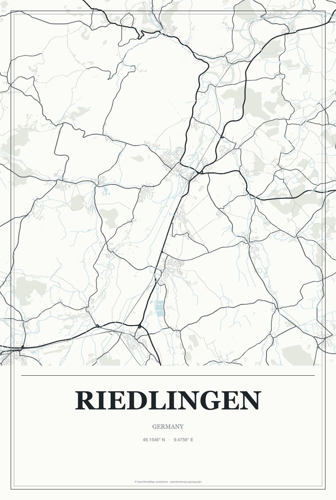 Riedlingen, Germany City Map Aluminum Sign in Gallery Air style