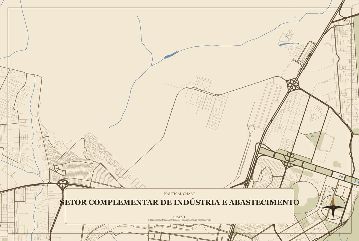 Setor Complementar de Indústria e Abastecimento, Brazil City Map Aluminum Sign in Heritage Nautical style