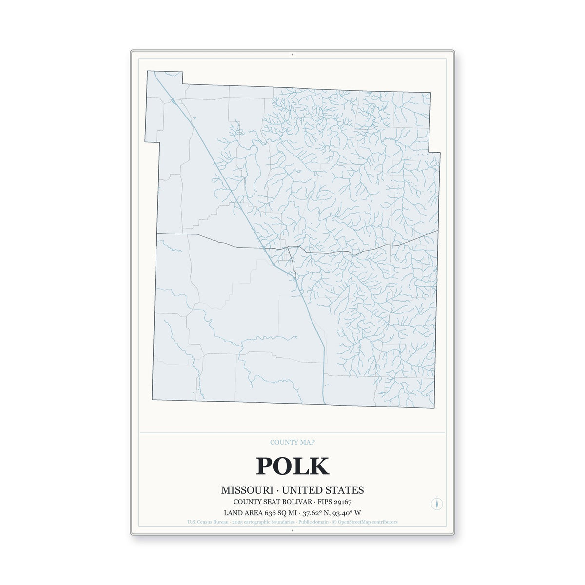Polk County, Missouri Map Aluminum Sign in Gallery Air style