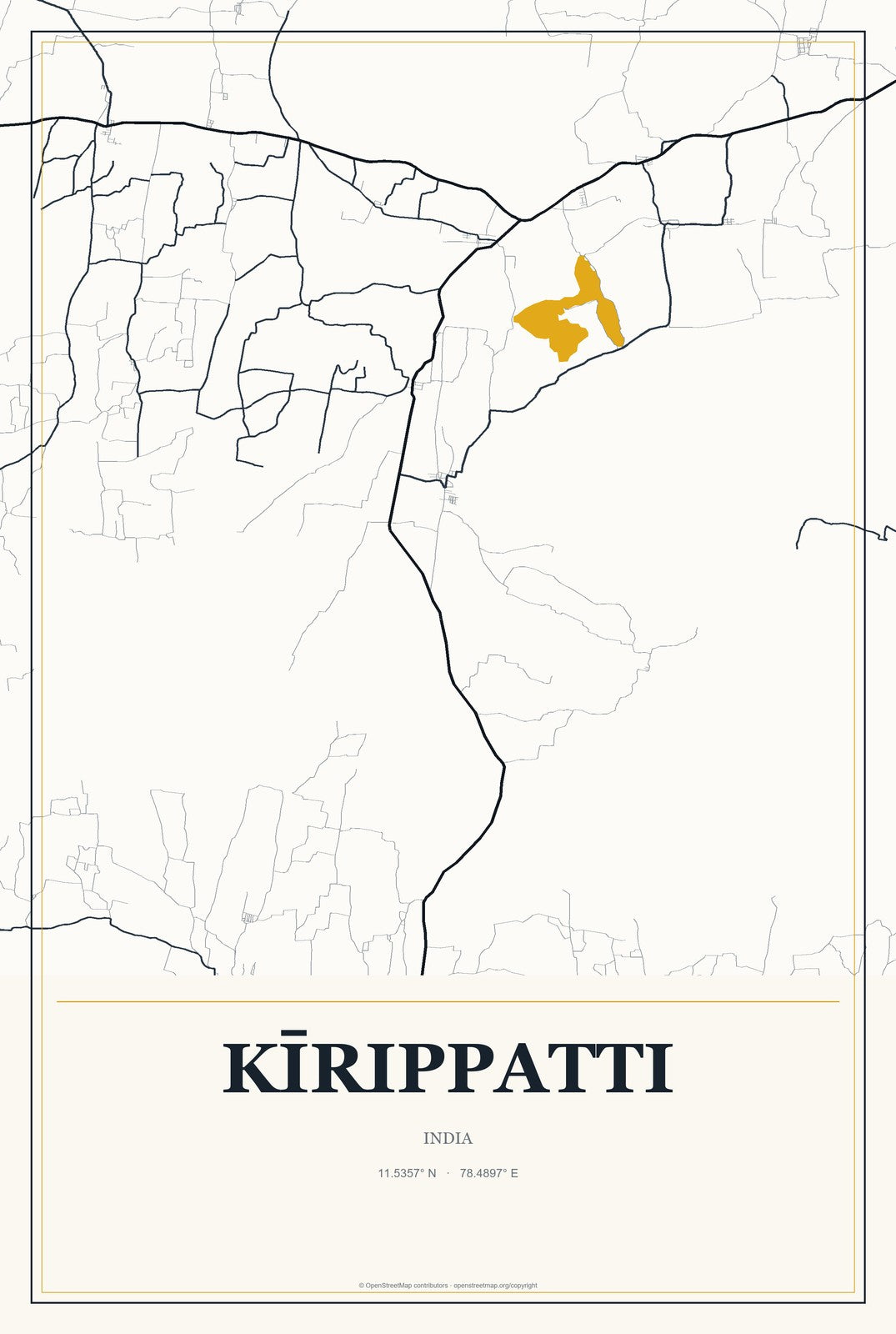 Kīrippatti, India City Map Aluminum Sign in Citrine Modern style