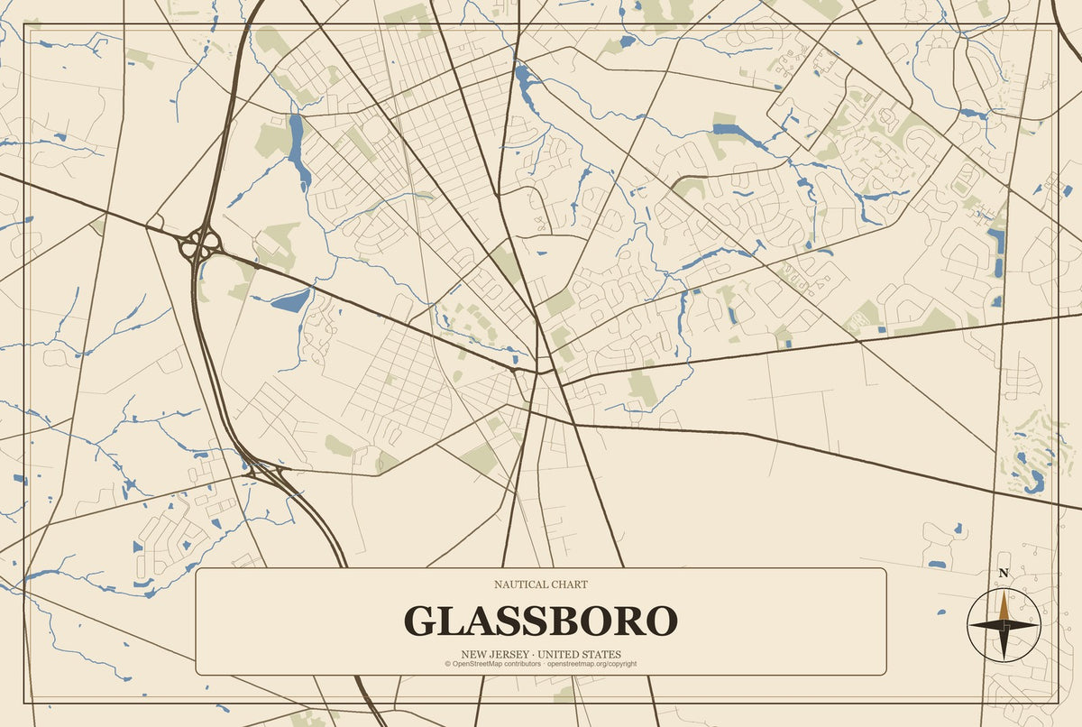 Glassboro, New Jersey City Map Aluminum Sign in Heritage Nautical style