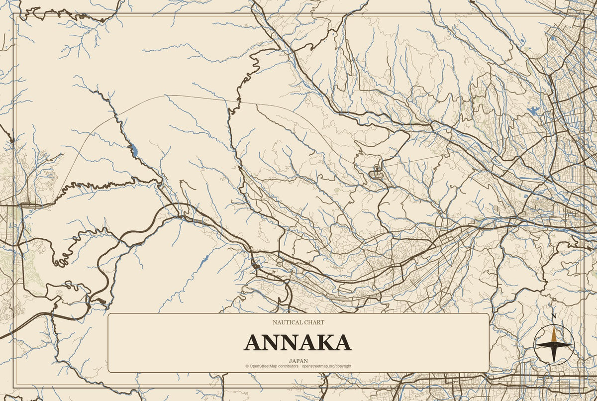 Annaka, Japan City Map Aluminum Sign in Heritage Nautical style