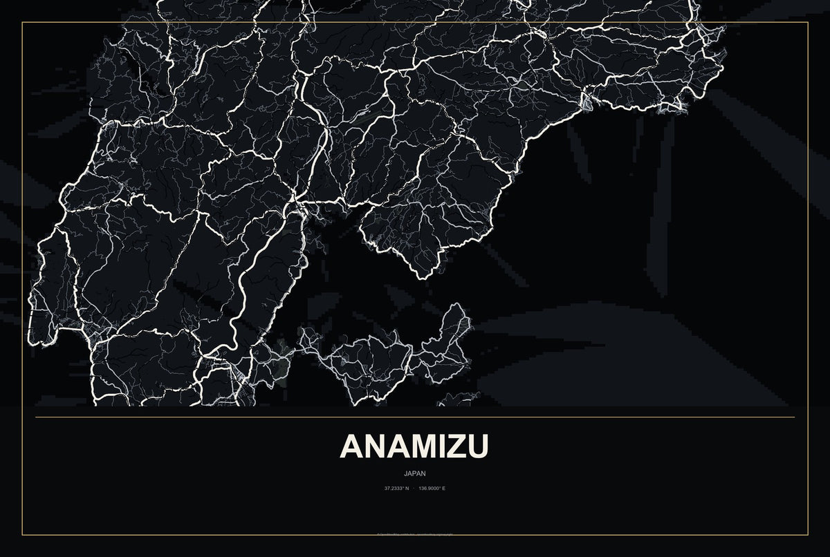 Anamizu, Japan City Map Aluminum Sign in Metropolitan Noir style