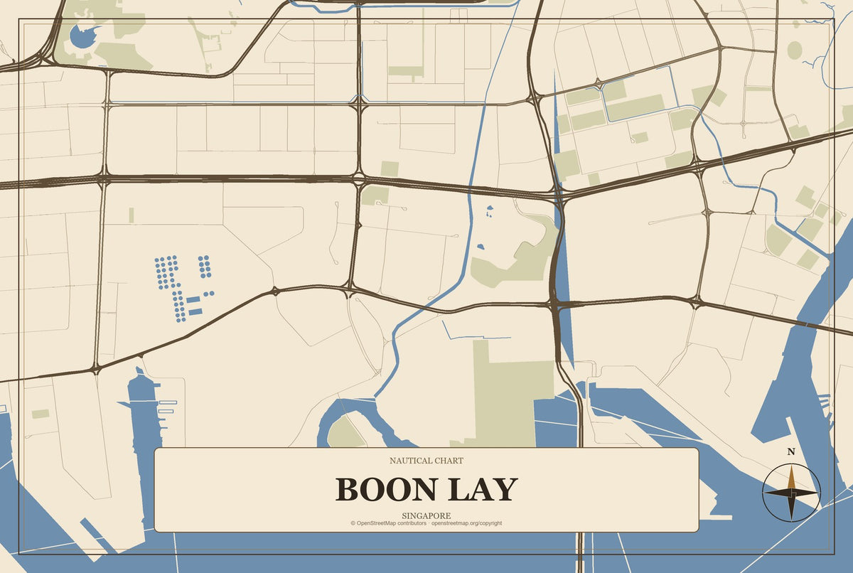 Boon Lay, Singapore City Map Aluminum Sign in Heritage Nautical style