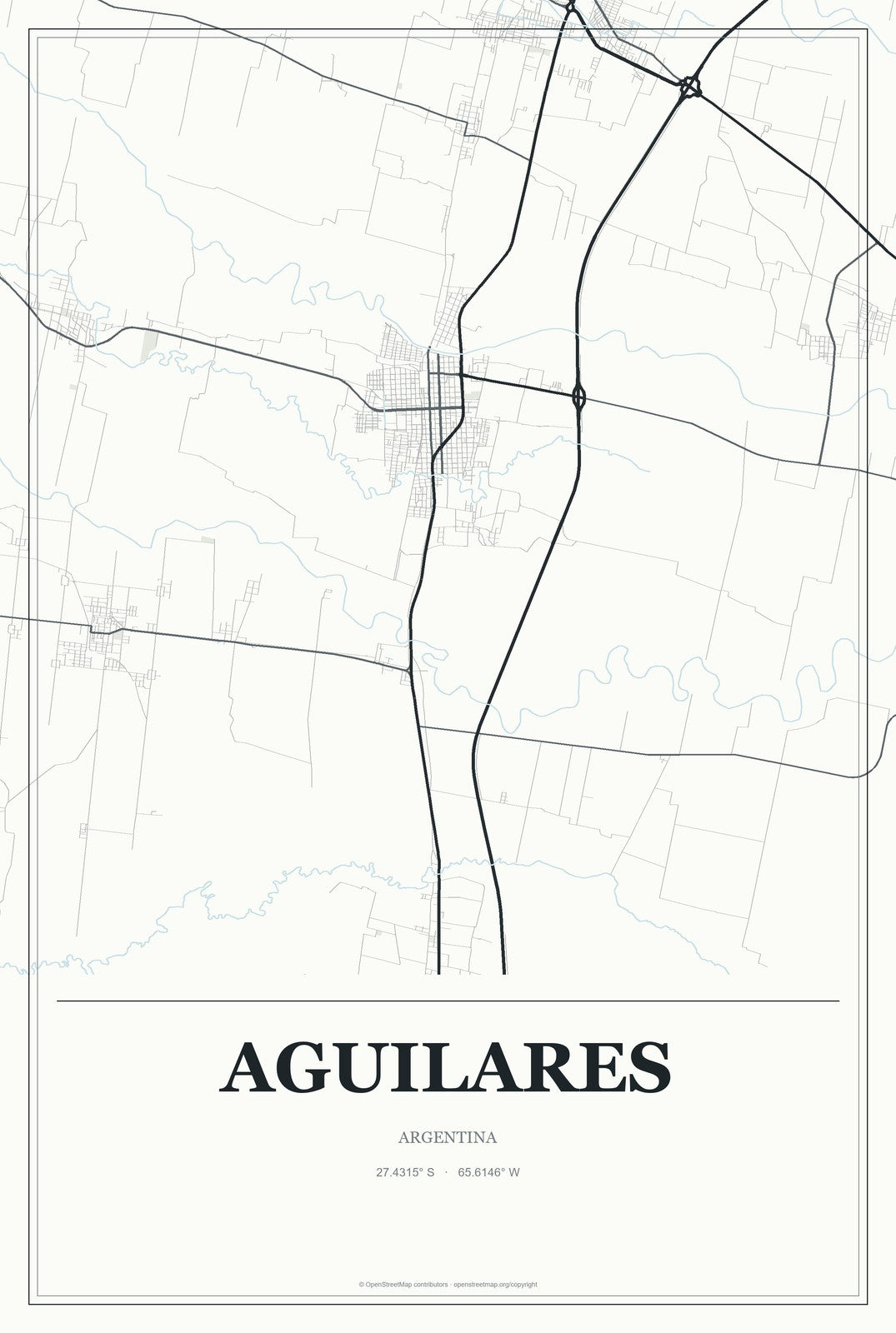 Aguilares, Argentina City Map Aluminum Sign in Gallery Air style