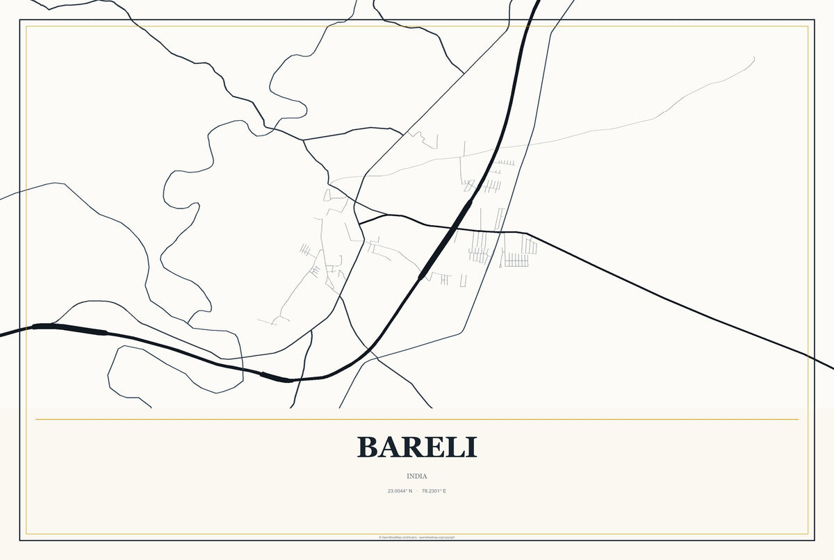 Bareli, India City Map Aluminum Sign in Citrine Modern style