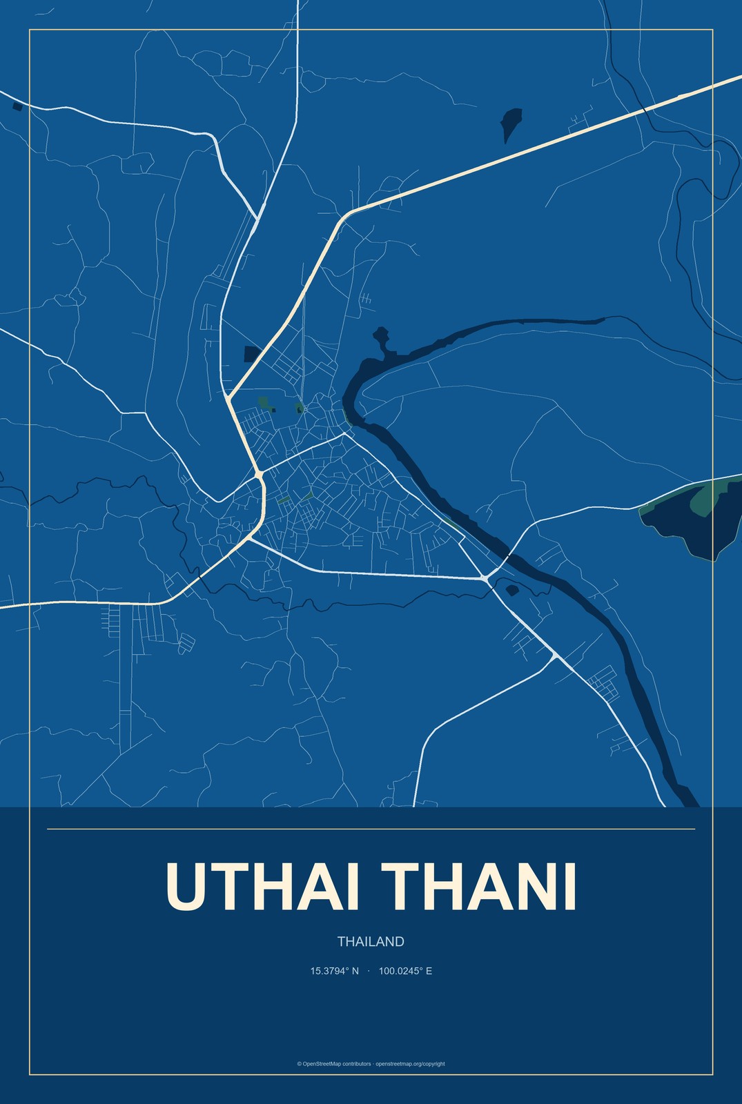 Uthai Thani, Thailand City Map Aluminum Sign in Harbor Cobalt style