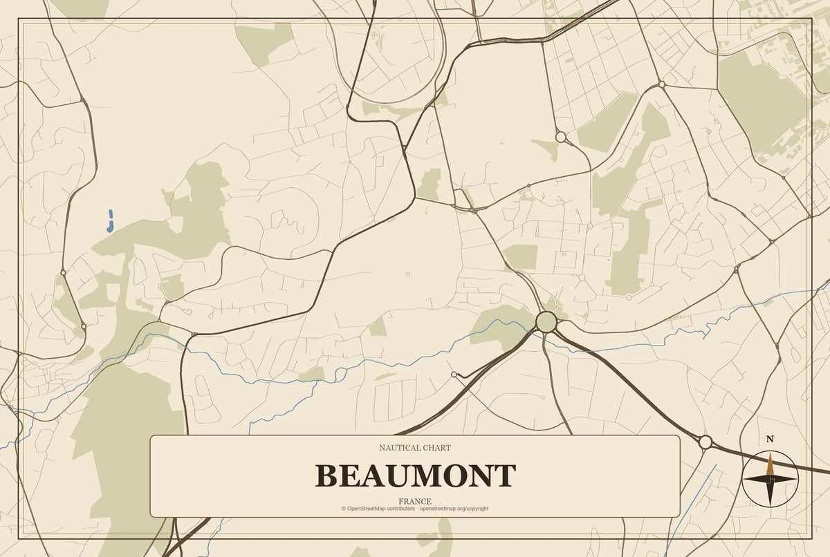 Beaumont, France City Map Aluminum Sign in Heritage Nautical style