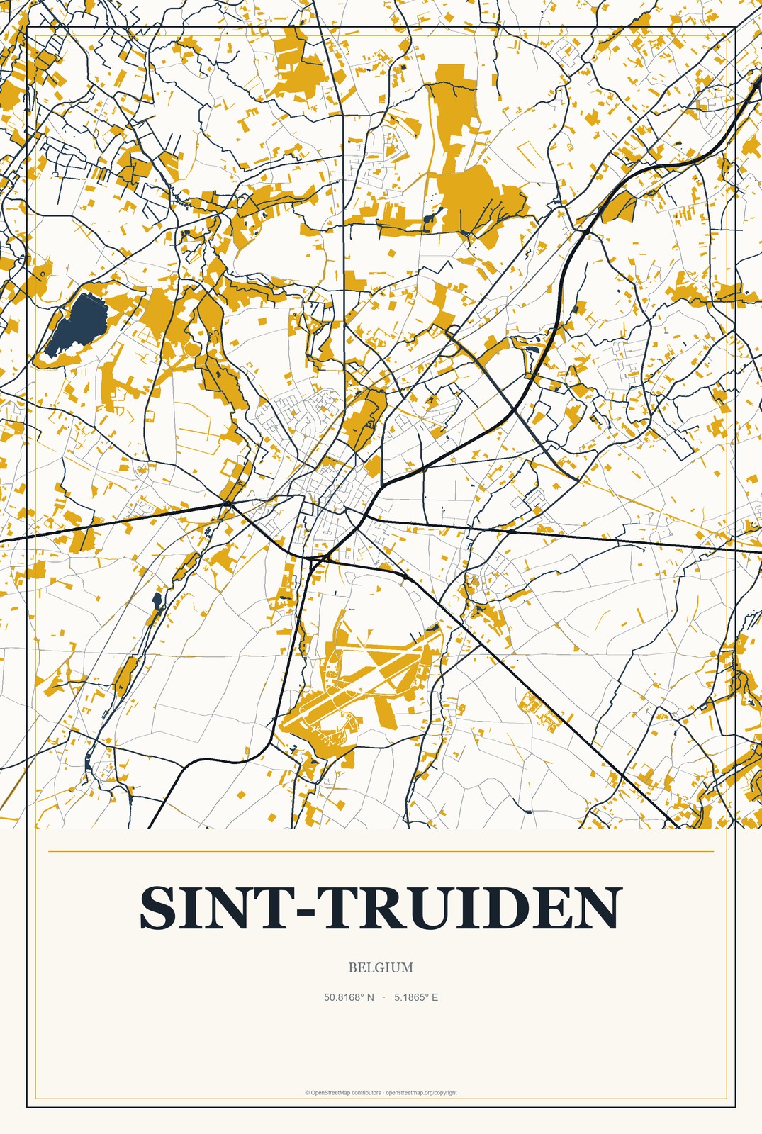 Sint-Truiden, Belgium City Map Aluminum Sign in Citrine Modern style