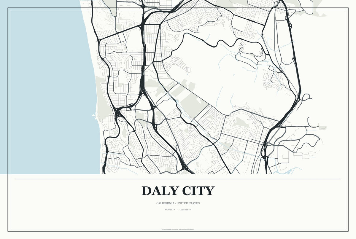 Daly City, California City Map Aluminum Sign in Gallery Air style