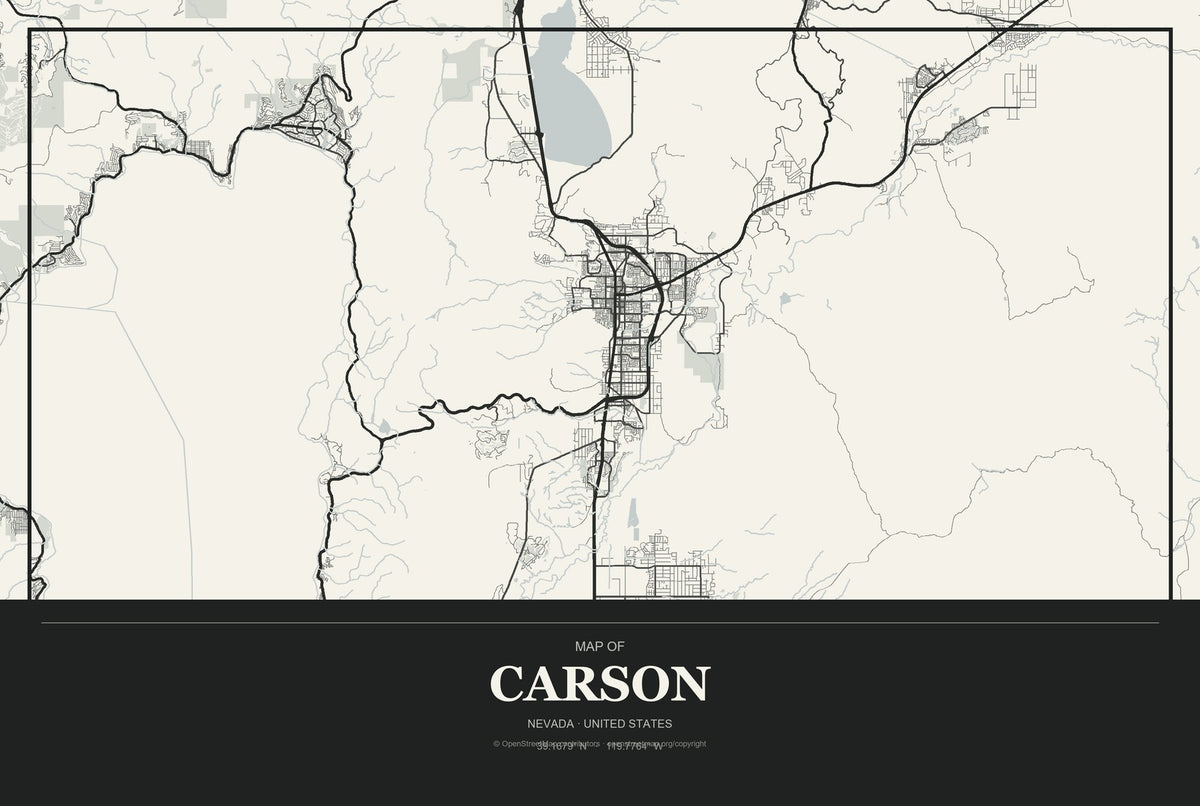 Carson, Nevada City Map Aluminum Sign in Museum Plaque style