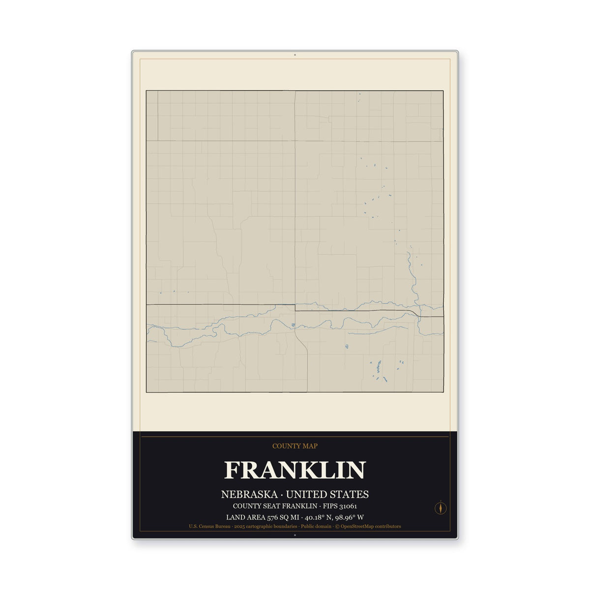 Franklin County, Nebraska Map Aluminum Sign in Museum Plaque style